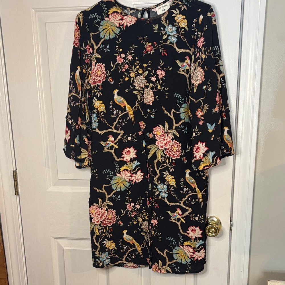 H&M Black Dress with Floral and Bird Design